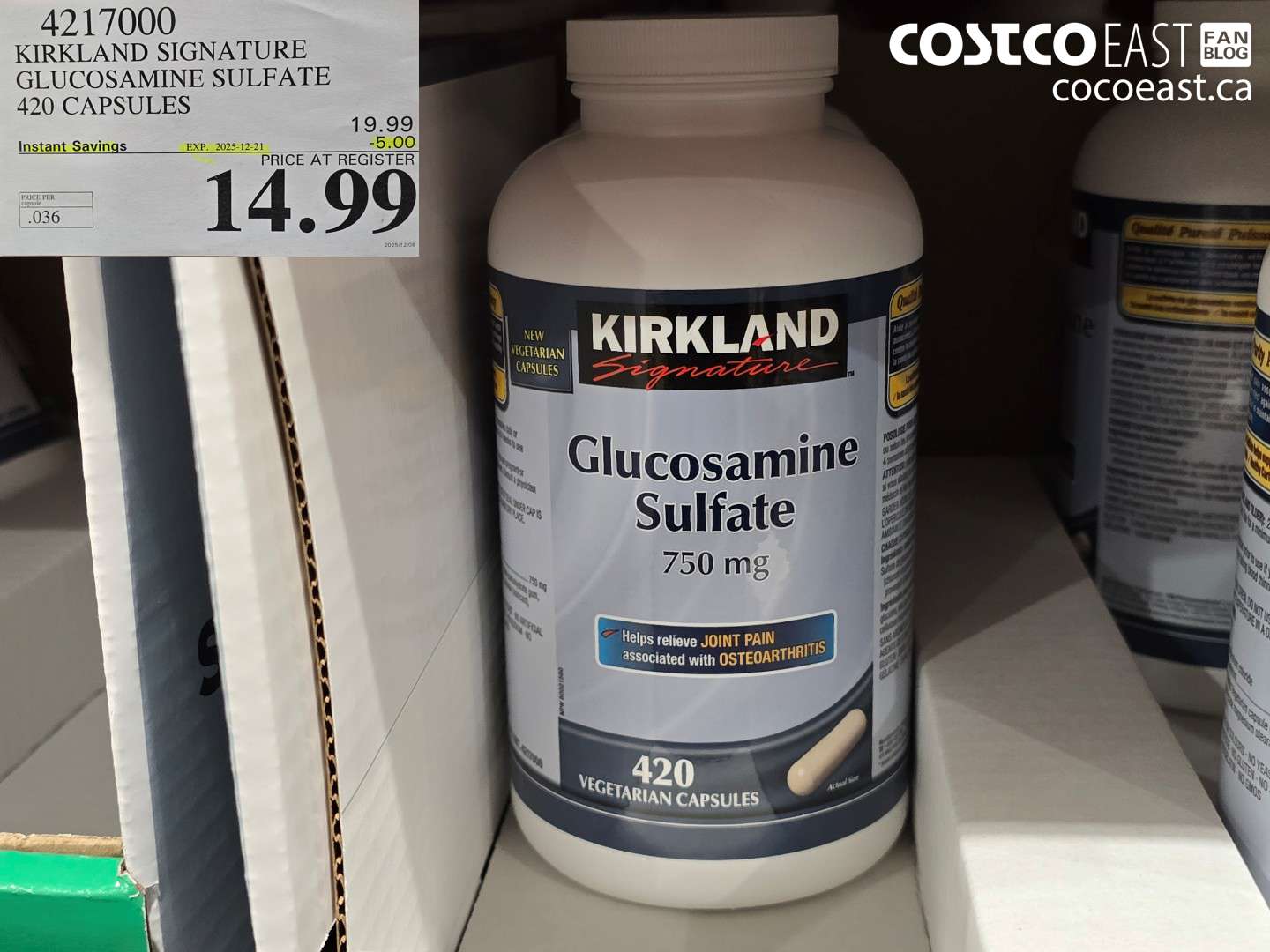 4217000 KIRKLAND SIGNATURE GLUCOSAMINE SULFATE 420 CAPSULES ($5.00 INSTANT SAVINGS EXPIRES ON 2025-12-21) $14.99