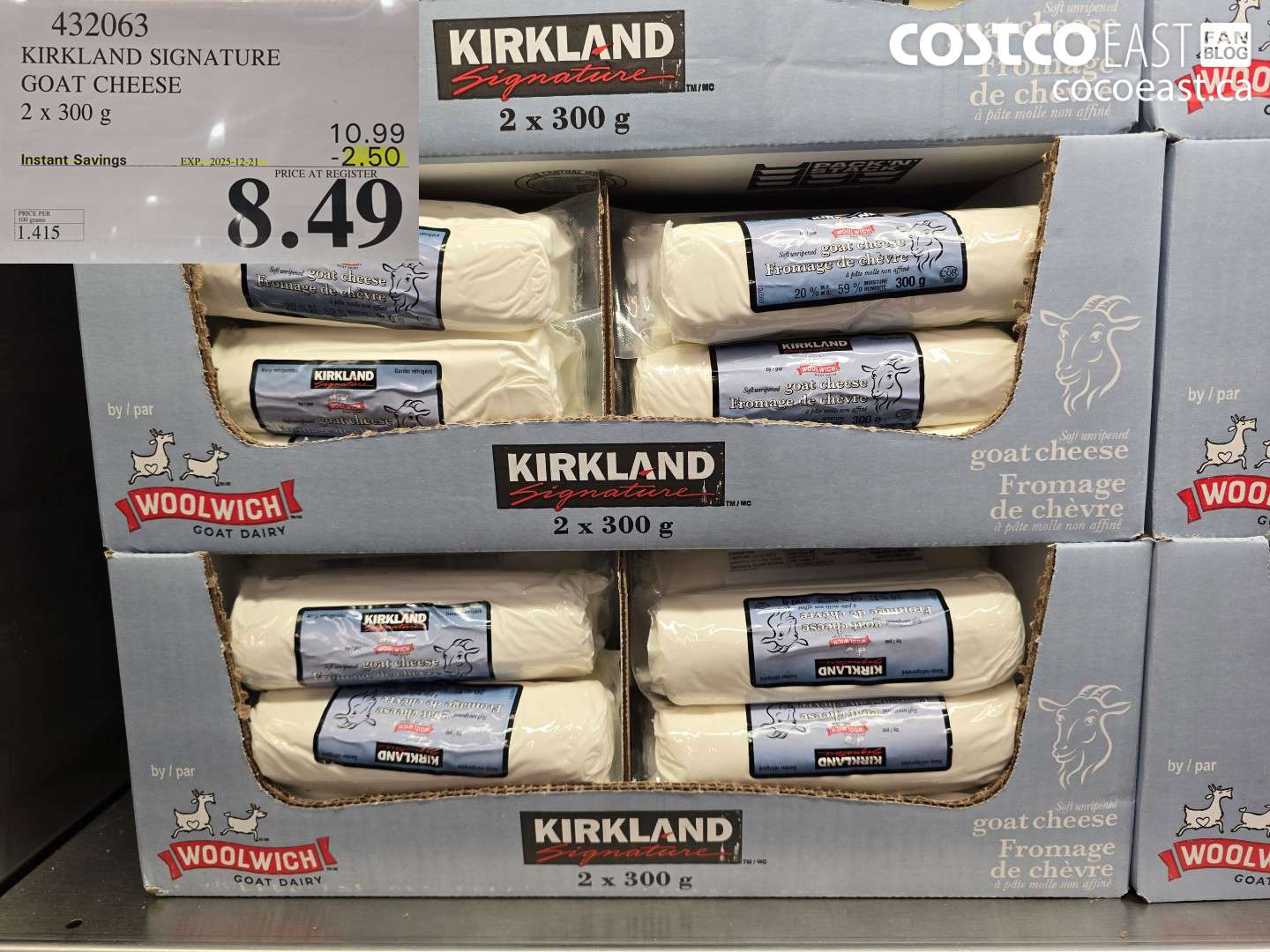 432063 KIRKLAND SIGNATURE GOAT CHEESE 2 X 300 G ($2.50 INSTANT SAVINGS EXPIRES ON 2025-12-21) $8.49