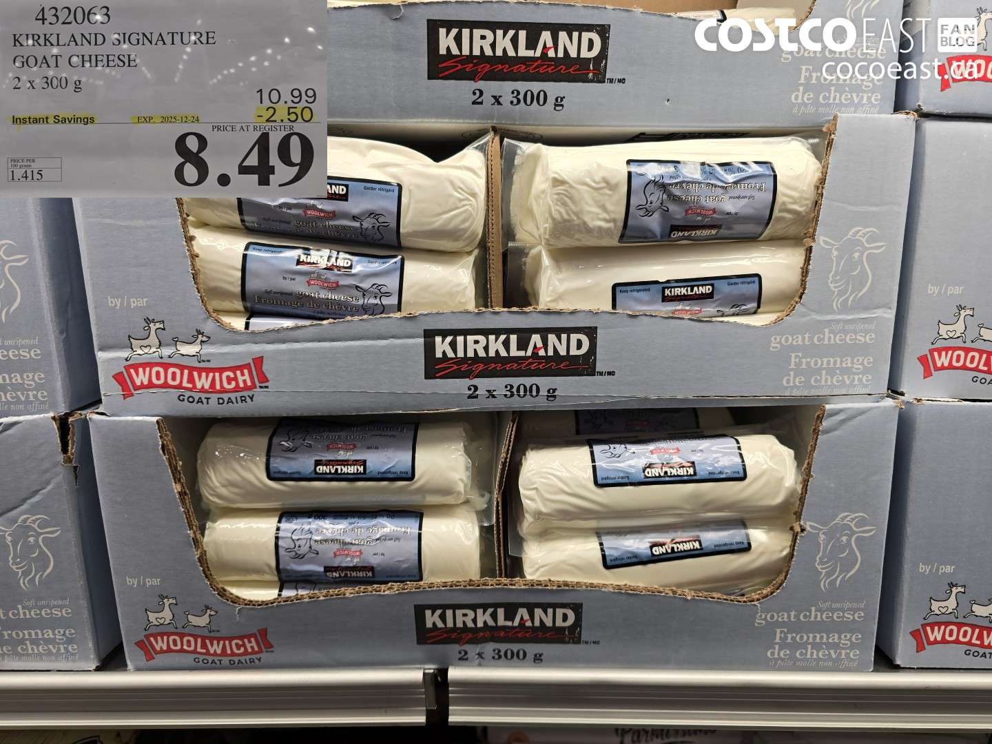 432063 KIRKLAND SIGNATURE GOAT CHEESE 2 X 300 G ($2.50 INSTANT SAVINGS EXPIRES ON 2025-12-24) $8.49