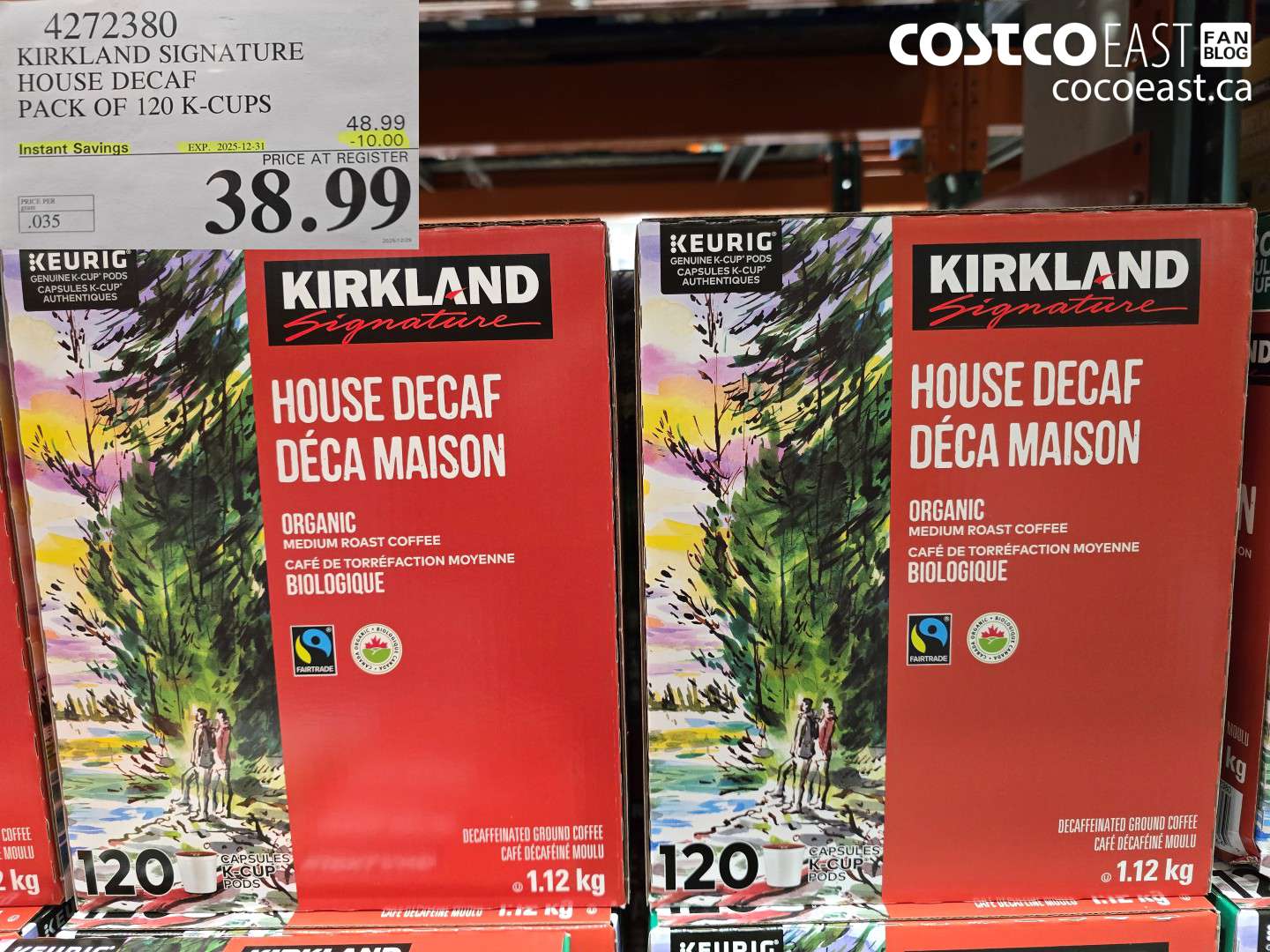 4272380 KIRKLAND SIGNATURE HOUSE DECAF PACK OF 120 K-CUPS ($10.00 INSTANT SAVINGS EXPIRES ON 2025-12-31) $38.99