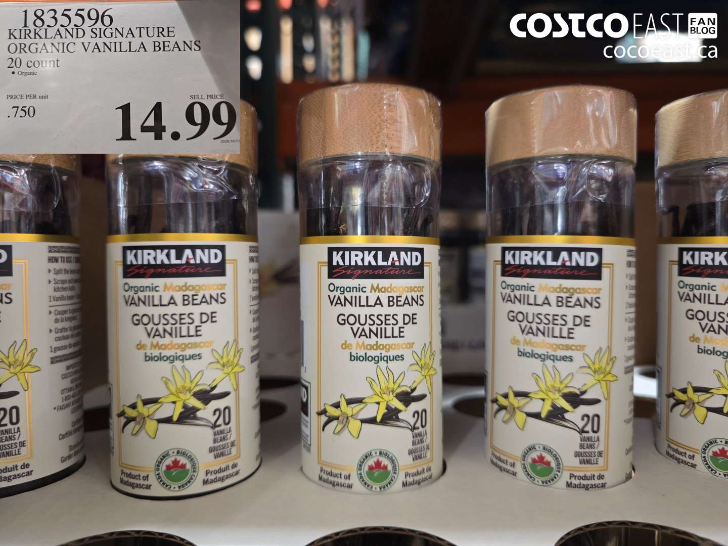 1835596 KIRKLAND SIGNATURE ORGANIC VANILLA BEANS 20 COUNT $14.99