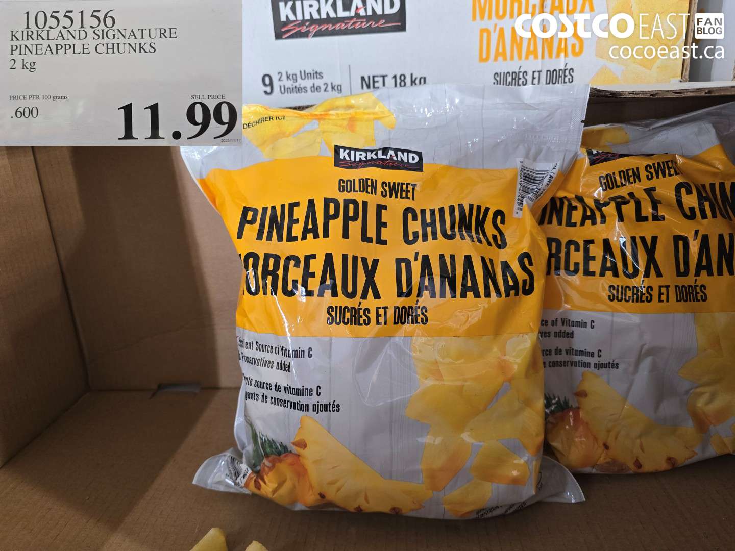 1055156 KIRKLAND SIGNATURE PINEAPPLE CHUNKS 2 KG $11.99