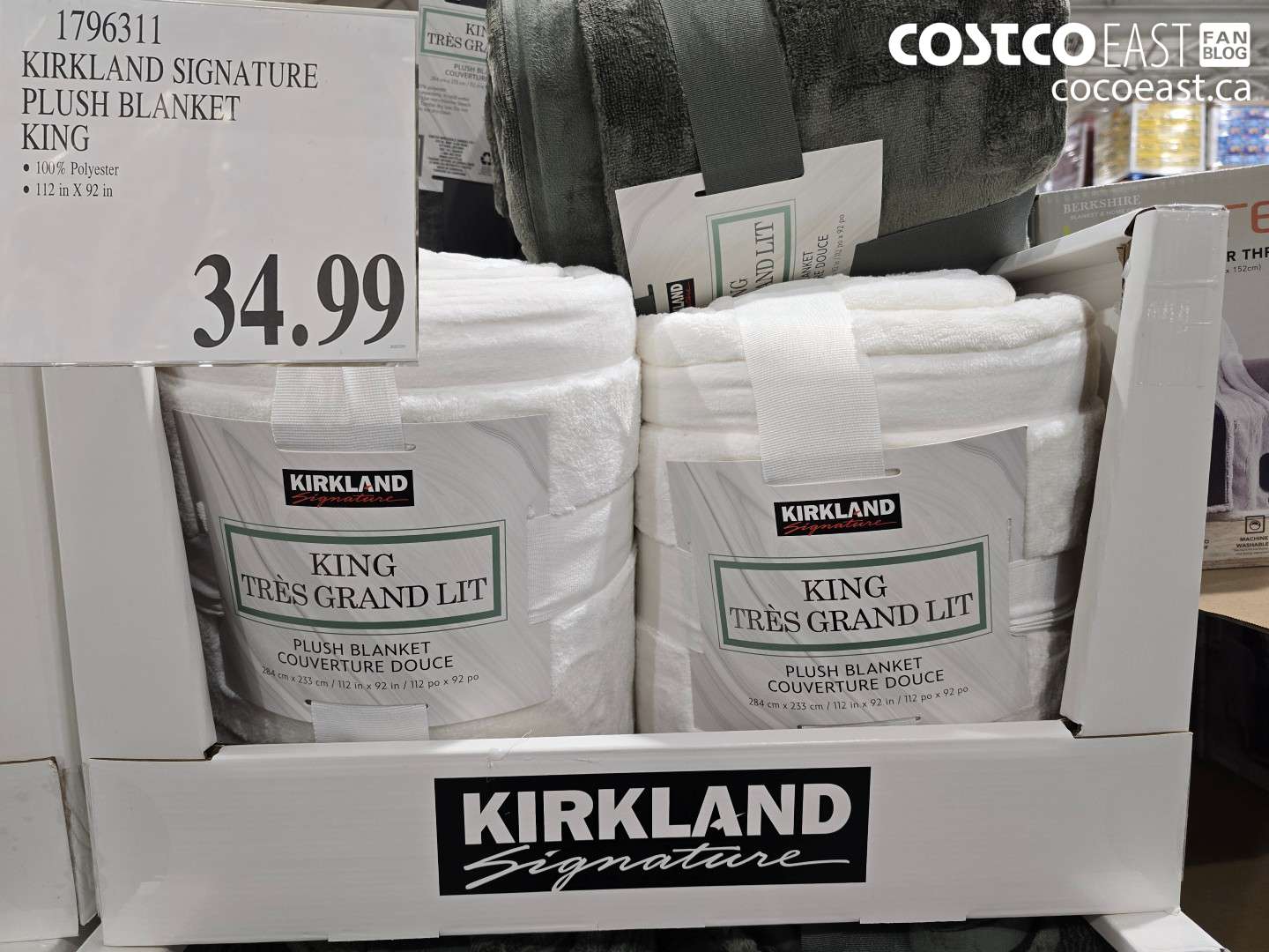 1796311 KIRKLAND SIGNATURE PLUSH BLANKET KING $34.99