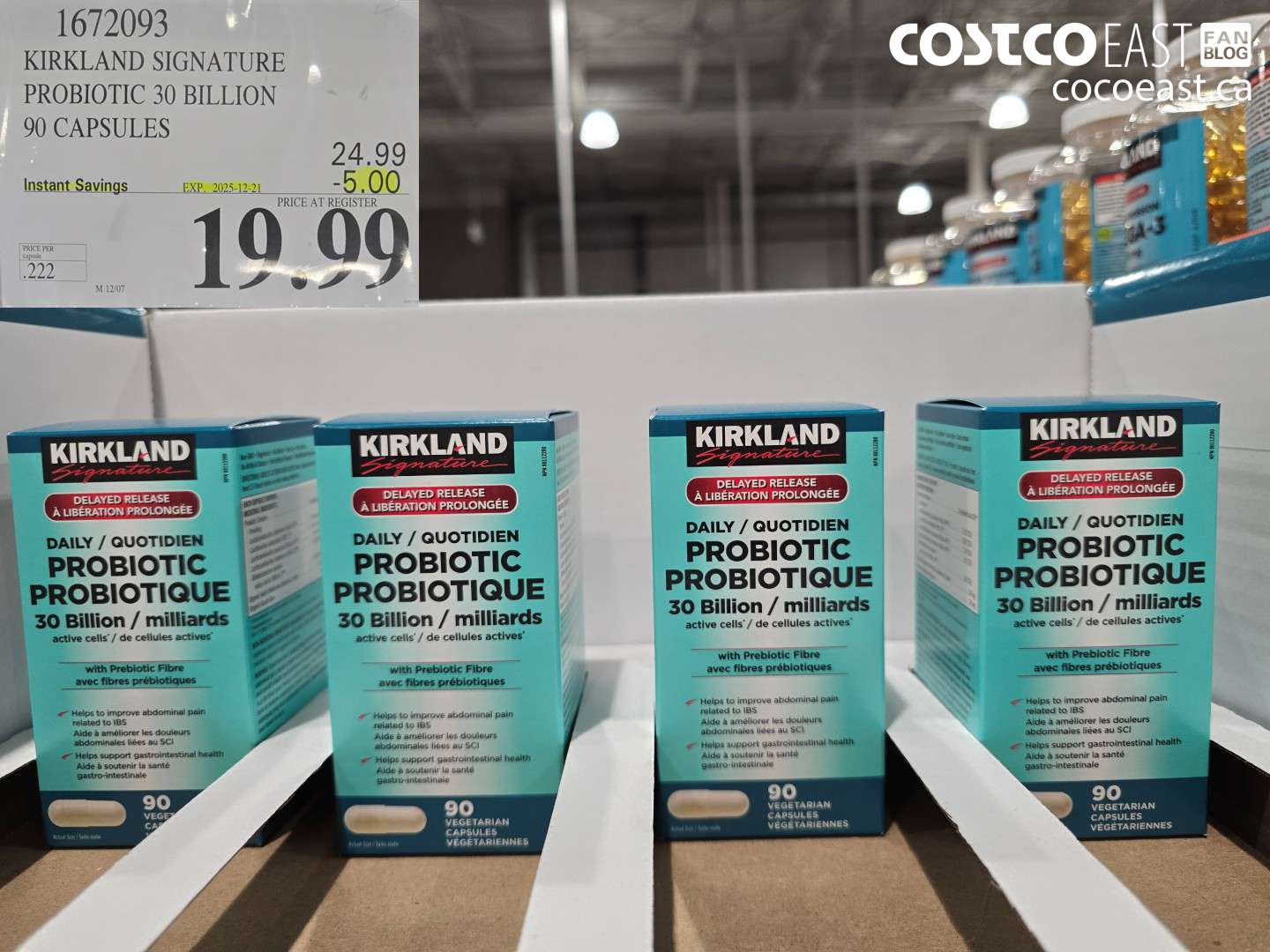 1672093 KIRKLAND SIGNATURE PROBIOTIC 30 BILLION 90 CAPSULES ($5.00 INSTANT SAVINGS EXPIRES ON 2025-12-21) $19.99