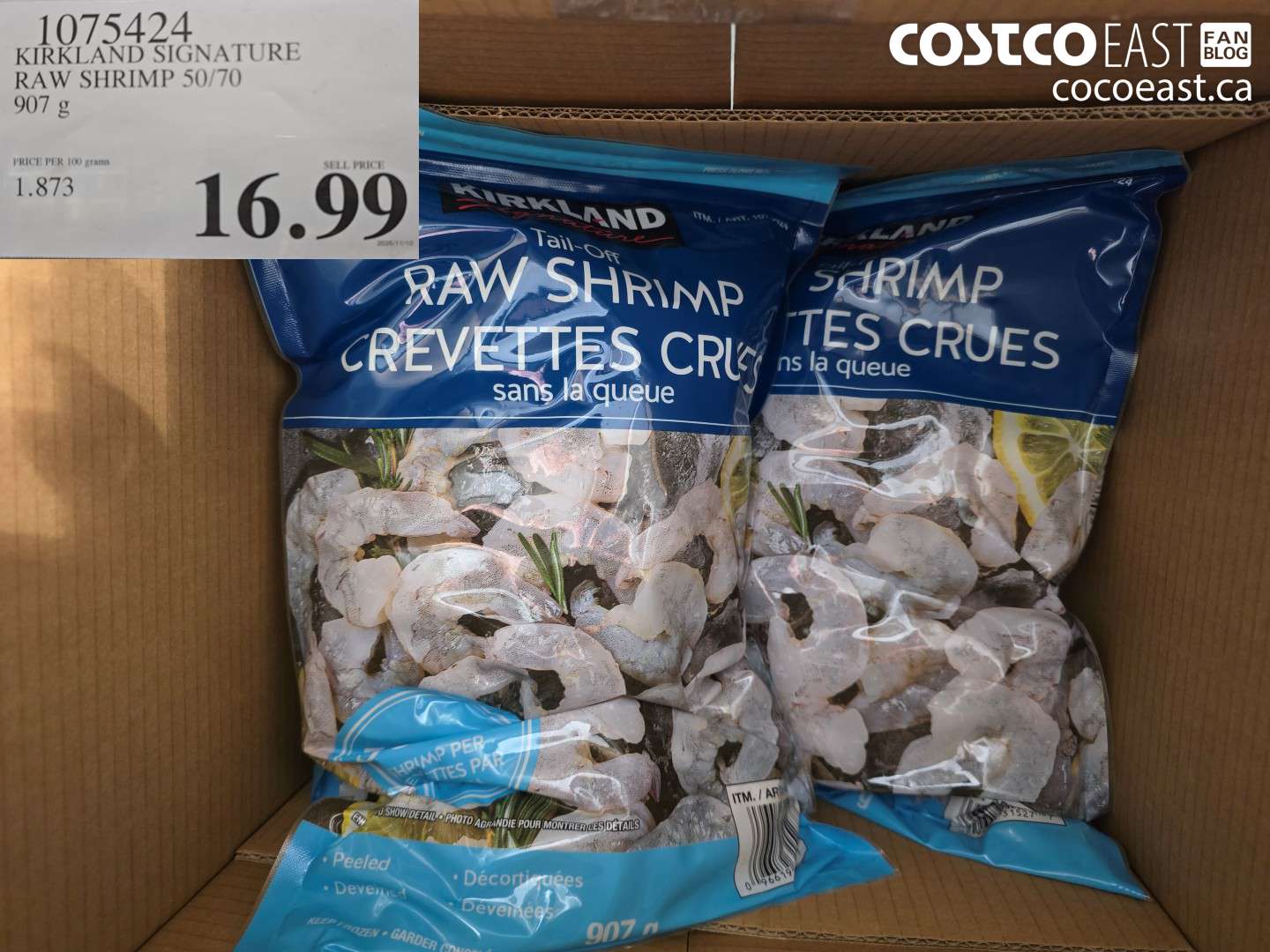 1075424 KIRKLAND SIGNATURE RAW SHRIMP 50/70 907 g $16.99