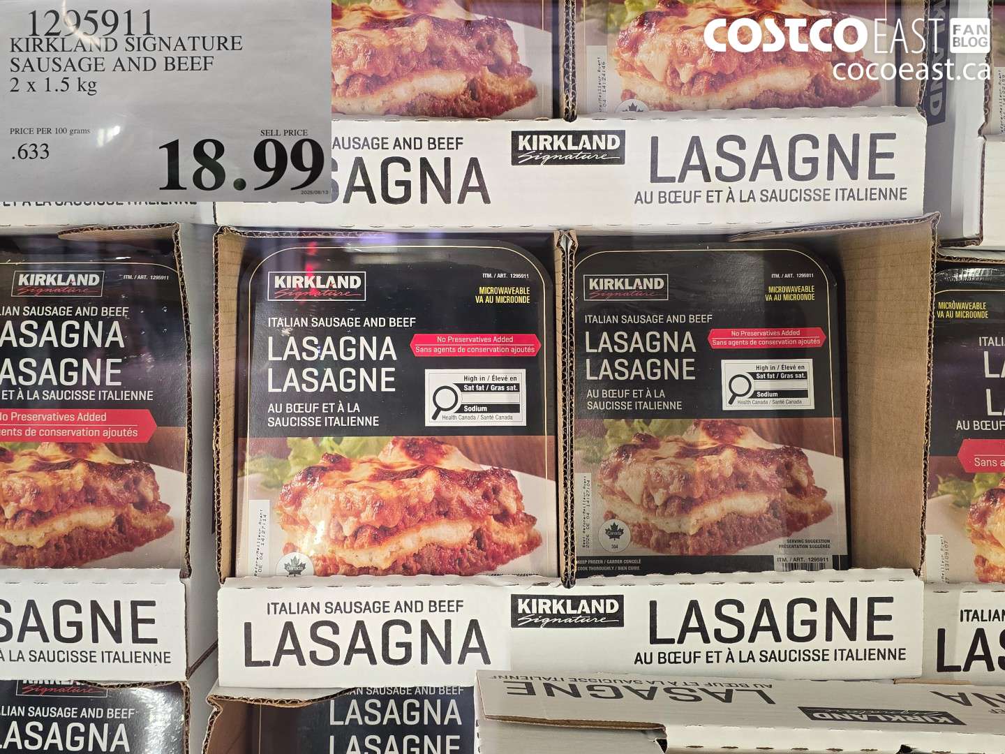 1295911 KIRKLAND SIGNATURE SAUSAGE AND BEEF 2 X 1.5KG $18.99
