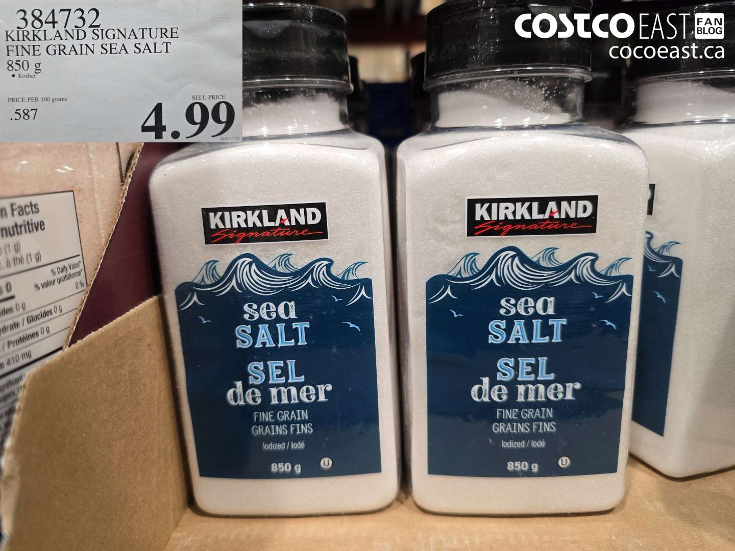 384732 KIRKLAND SIGNATURE SEA SALT FINE GRAIN 850 G $4.99