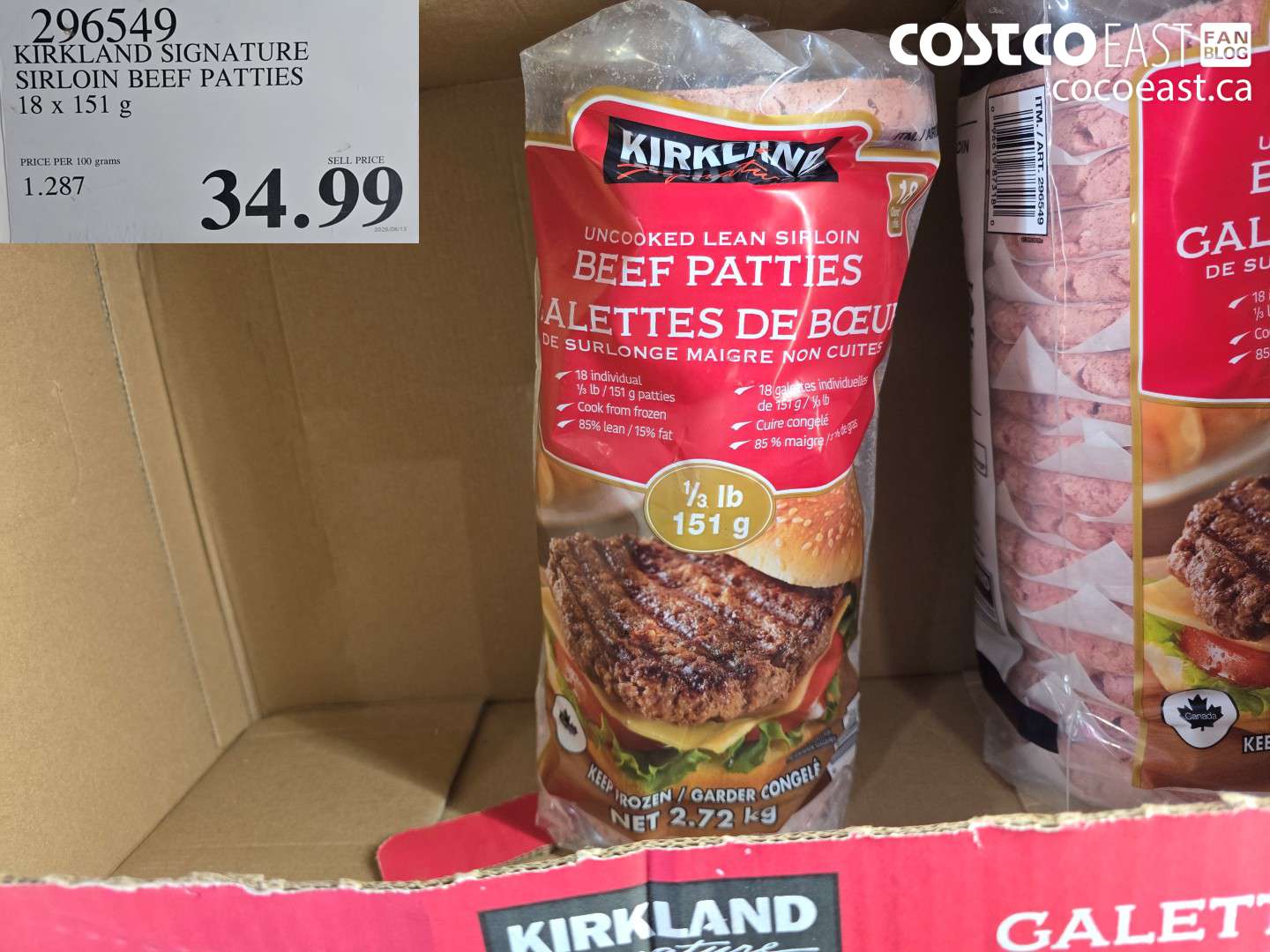 296549 KIRKLAND SIGNATURE SIRLOIN BEEF PATTIES 18 x 151 G $34.99