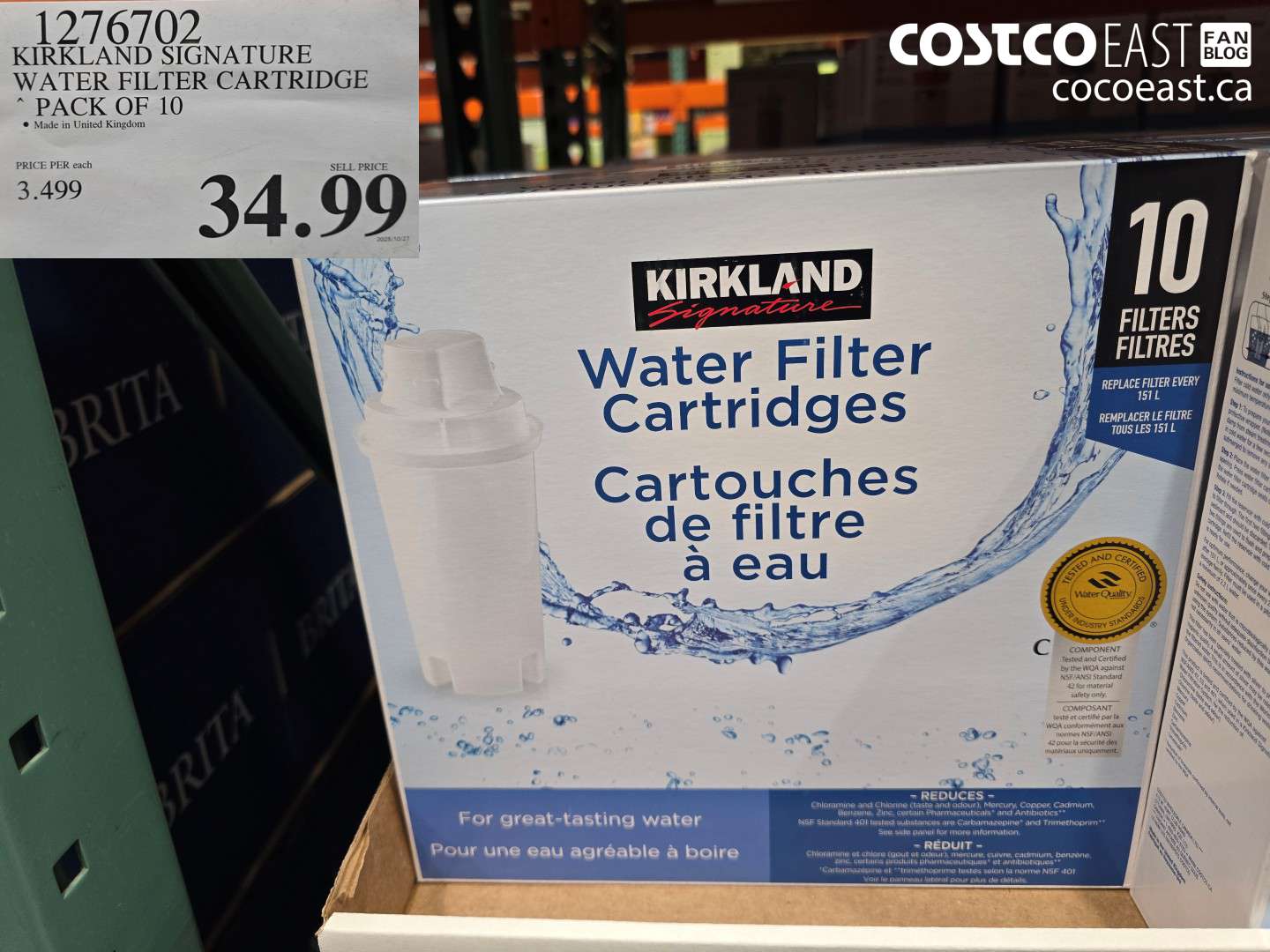 1276702 KIRKLAND SIGNATURE WATER FILTER CARTRIDGE PACK OF 10 $34.99