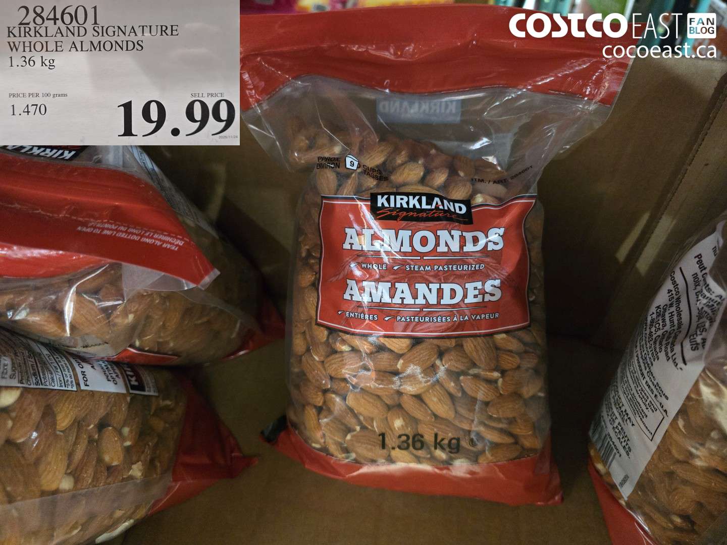 284601 KIRKLAND SIGNATURE WHILE ALMONDS 1.36 KG $19.99