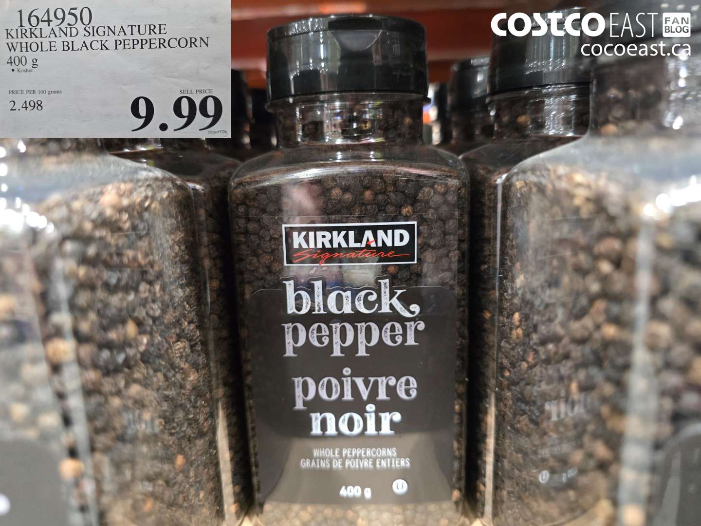 164950 KIRKLAND SIGNATURE WHOLE BLACK PEPPERCORNS 400 G $9.99