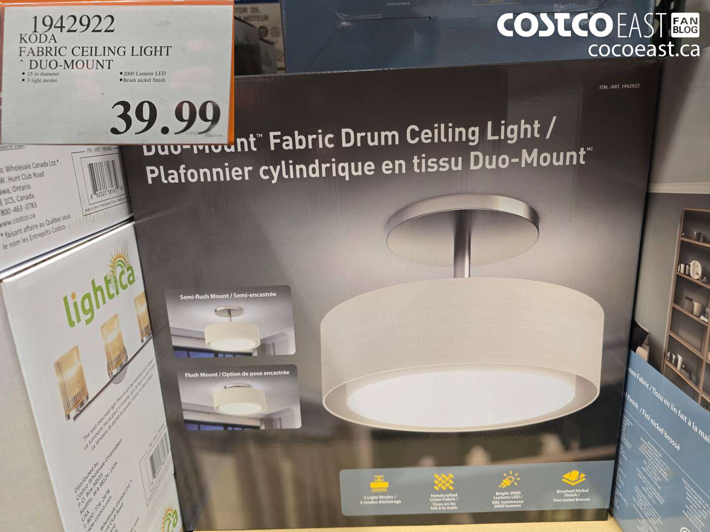 1942922 KODA FABRIC CEILING LIGHT DUO MOUNT $39.99