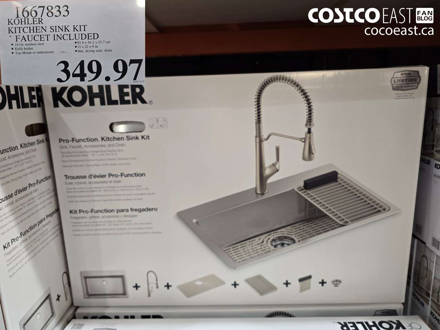 1667833 KOHLER KITCHEN SINK KIT FAUCET INCLUDED $349.97