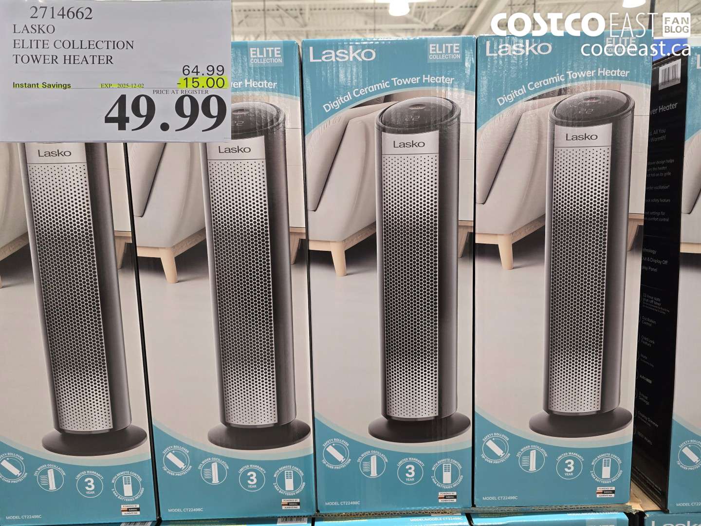 2714662 LASKO ELITE COLLECTION TOWER HEATER ($15.00 INSTANT SAVINGS EXPIRES ON 2025-12-02) $49.99