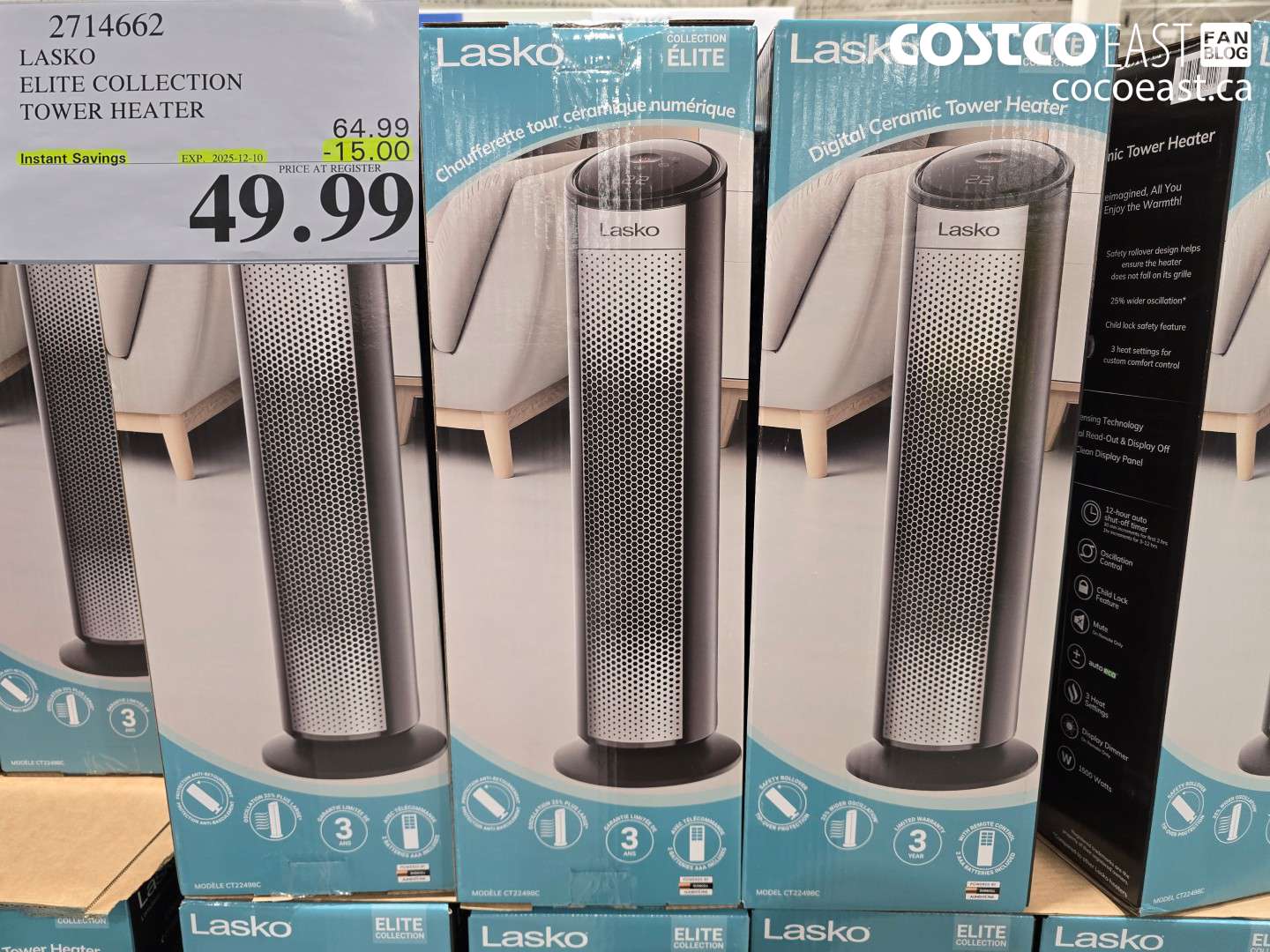 2714662 LASKO ELITE COLLECTION TOWER HEATER ($15.00 INSTANT SAVINGS EXPIRES ON 2025-12-10) $49.99