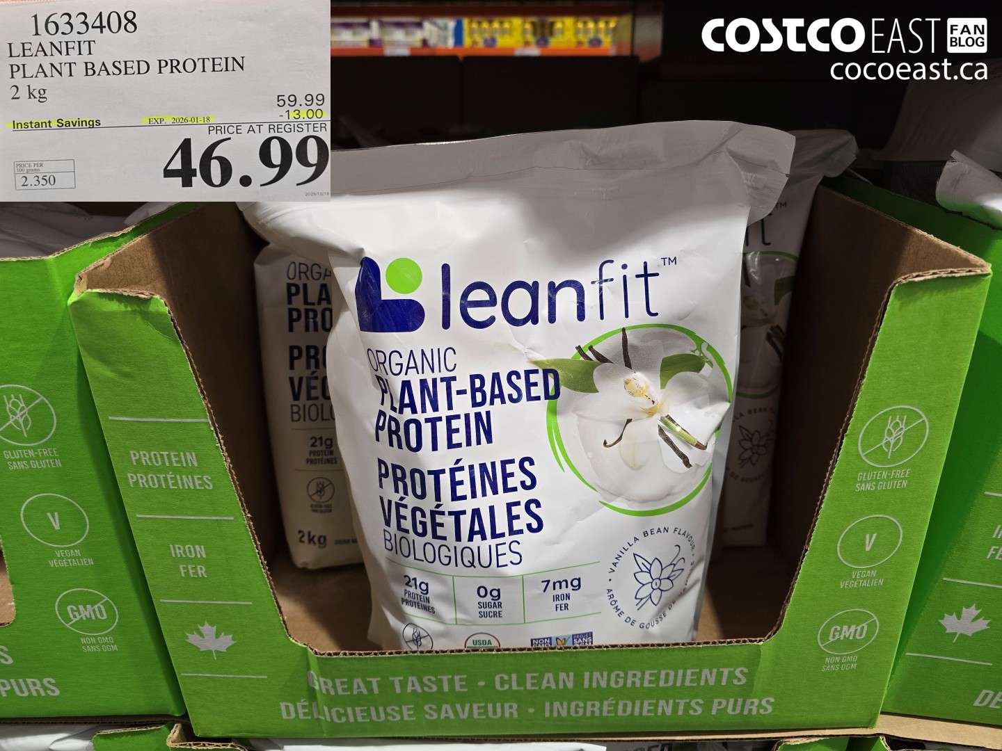 1633408 LEANFIT PLANT BASED PROTEIN 2 KG ($13.00 INSTANT SAVINGS EXPIRES ON 2026-01-18) $16.99
