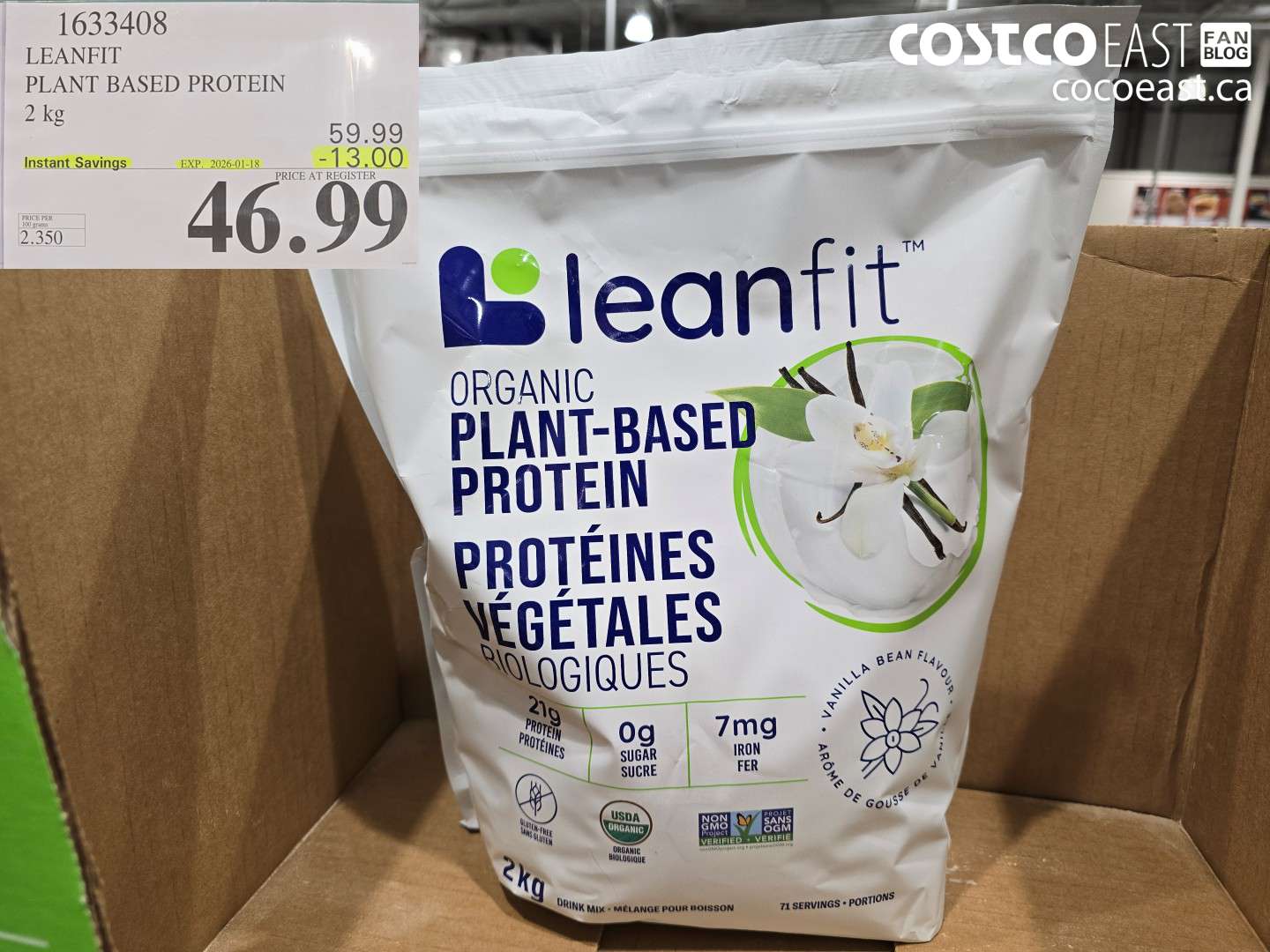 1633408 LEANFIT PLANT BASED PROTEIN 2 KG ($13.00 INSTANT SAVINGS EXPIRES ON 2026-01-18) $16.99