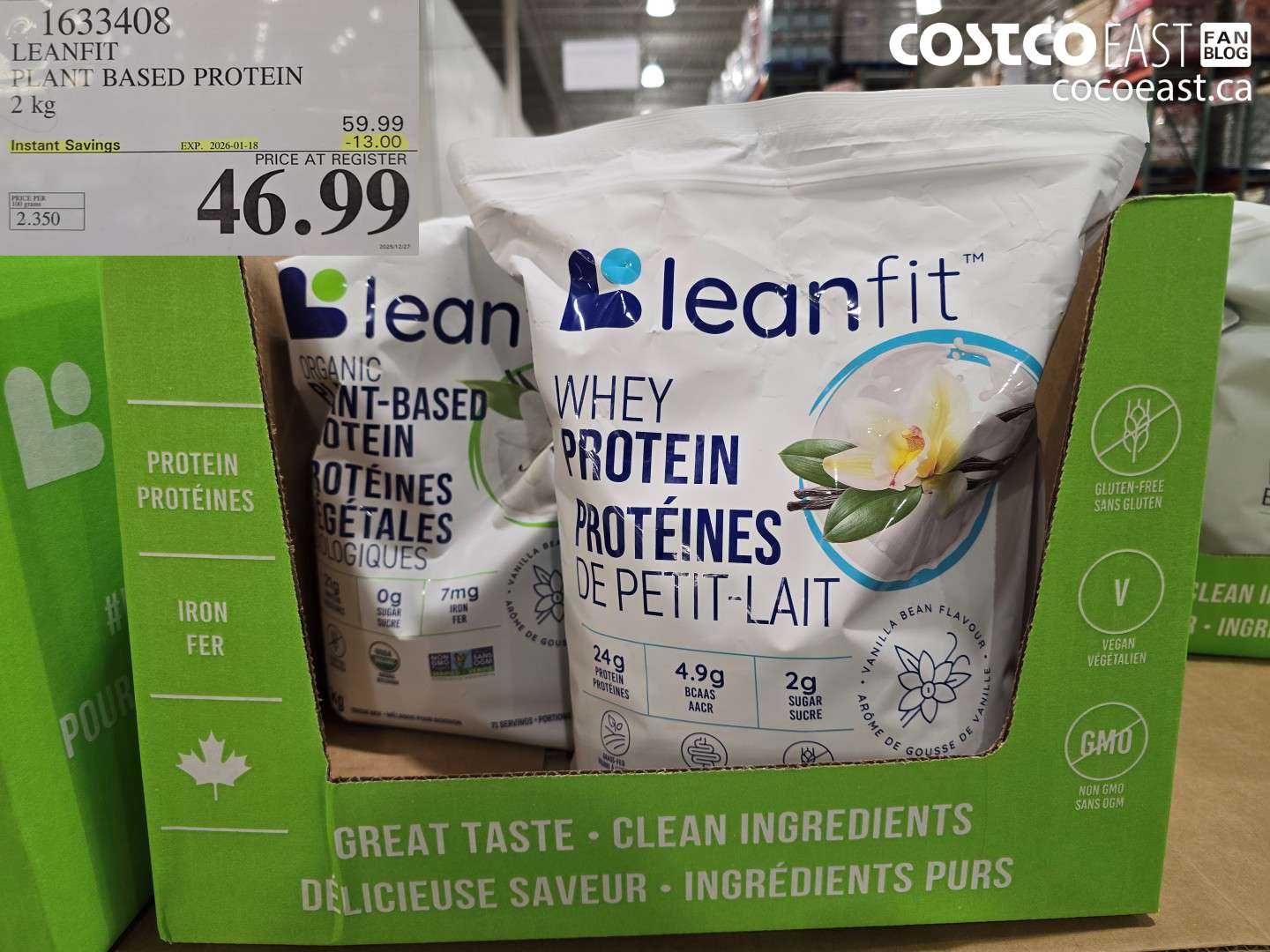 1633408 LEANFIT PLANT BASED PROTEIN 2 KG ($13.00 INSTANT SAVINGS EXPIRES ON 2026-01-18) $16.99