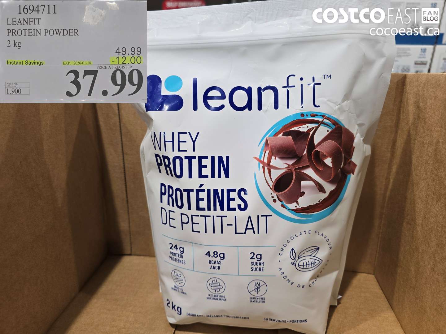 1694711 LEANFIT PROTEIN POWDER 2KG ($12.00 INSTANT SAVINGS EXPIRES ON 2026-01-18) $37.99