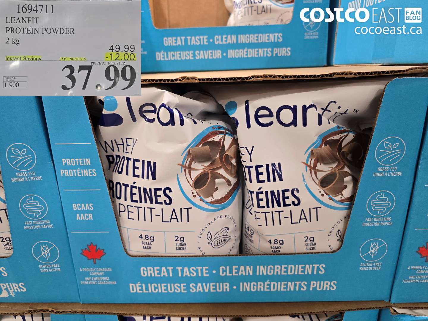 1694711 LEANFIT PROTEIN POWDER 2KG ($12.00 INSTANT SAVINGS EXPIRES ON 2026-01-18) $37.99