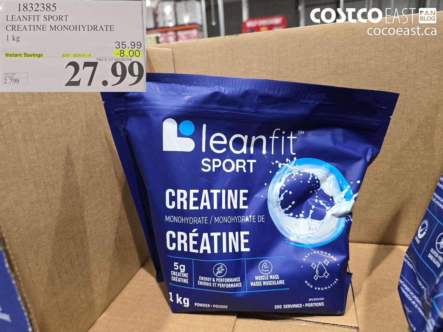 1832385 LEANFIT SPORT CREATINE MONOHYDRATE 1 KG ($8.00 INSTANT SAVINGS EXPIRES ON 2026-01-18) $27.99