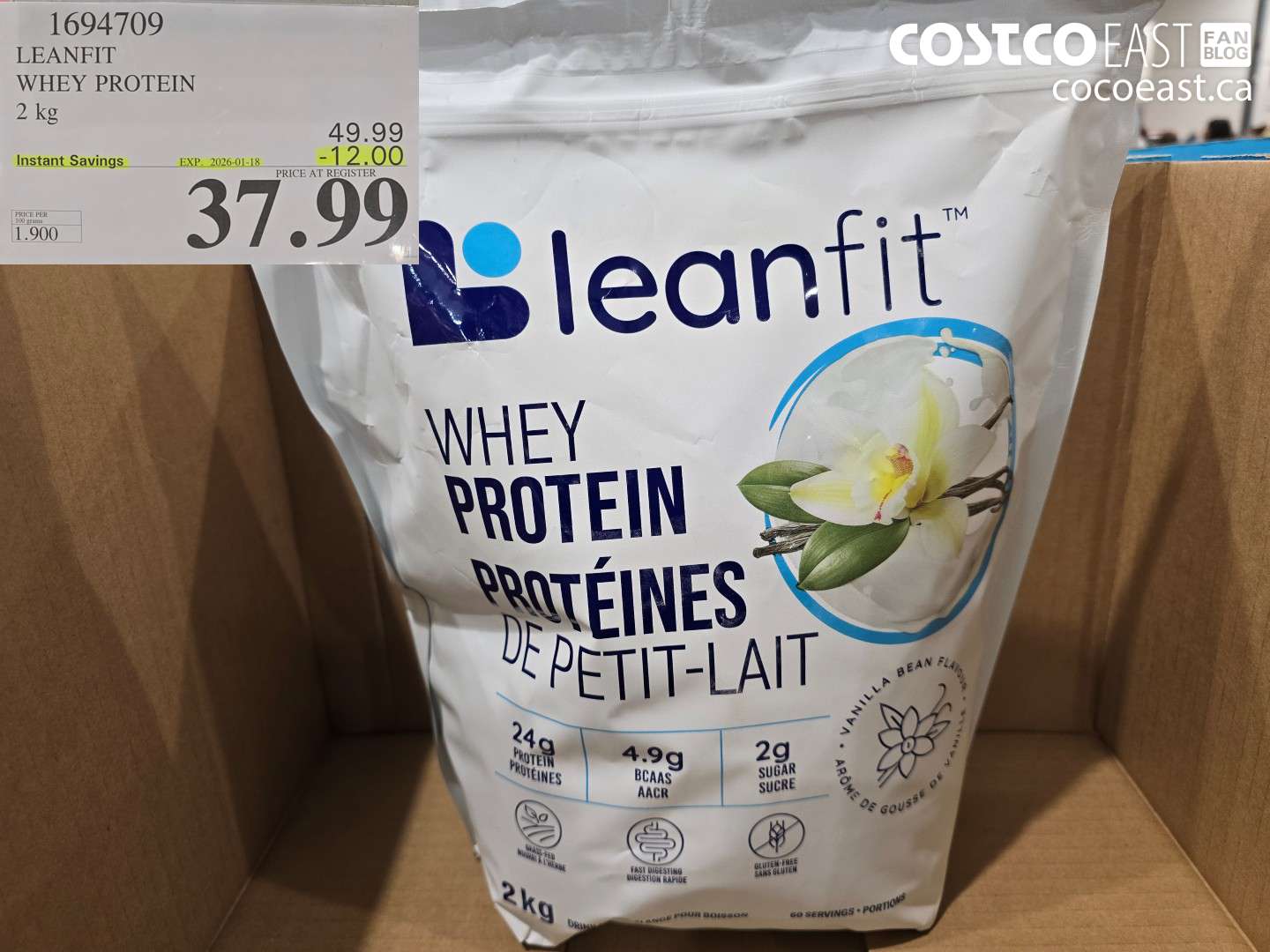1694709 LEANFIT WHEY PROTEIN 2KG ($12.00 INSTANT SAVINGS EXPIRES ON 2026-01-18) $37.99