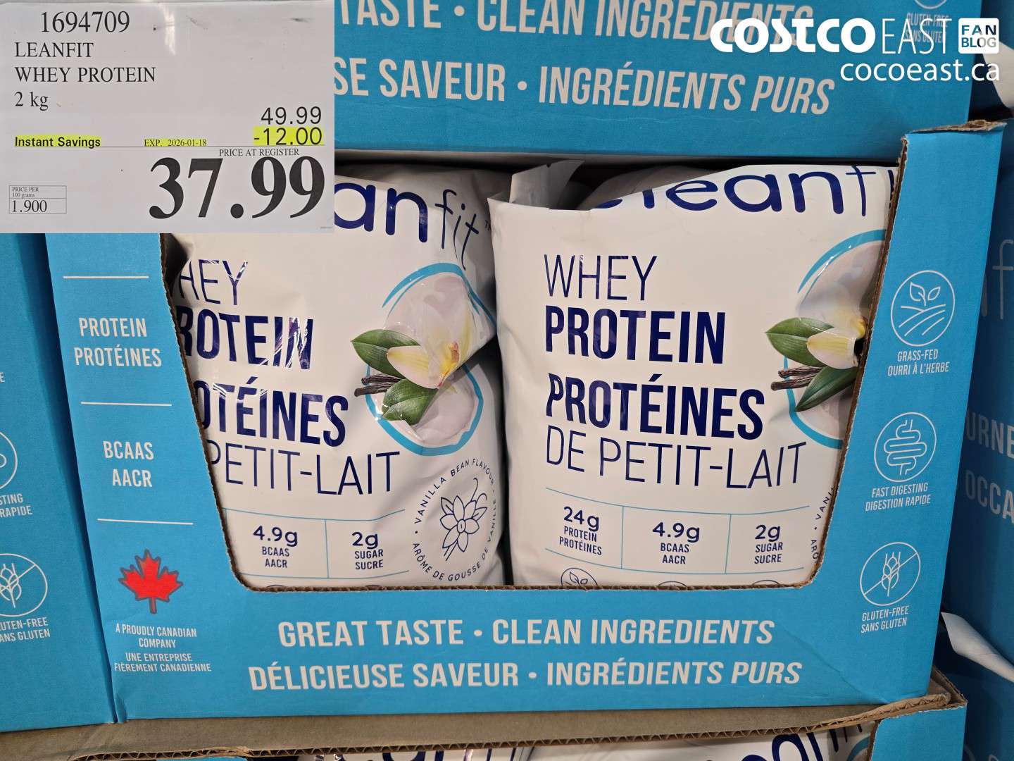 1694709 LEANFIT WHEY PROTEIN 2KG ($12.00 INSTANT SAVINGS EXPIRES ON 2026-01-18) $37.99