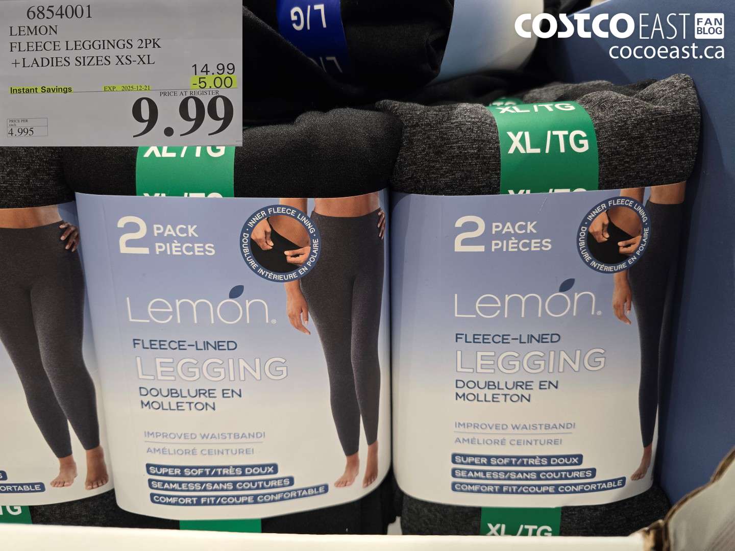 6854001 LEMON FLEECE LEGGINGS 2PK + LADIES SIZES XS-XL ($5.00 INSTANT SAVINGS EXPIRES ON 2025-12-21) $9.99