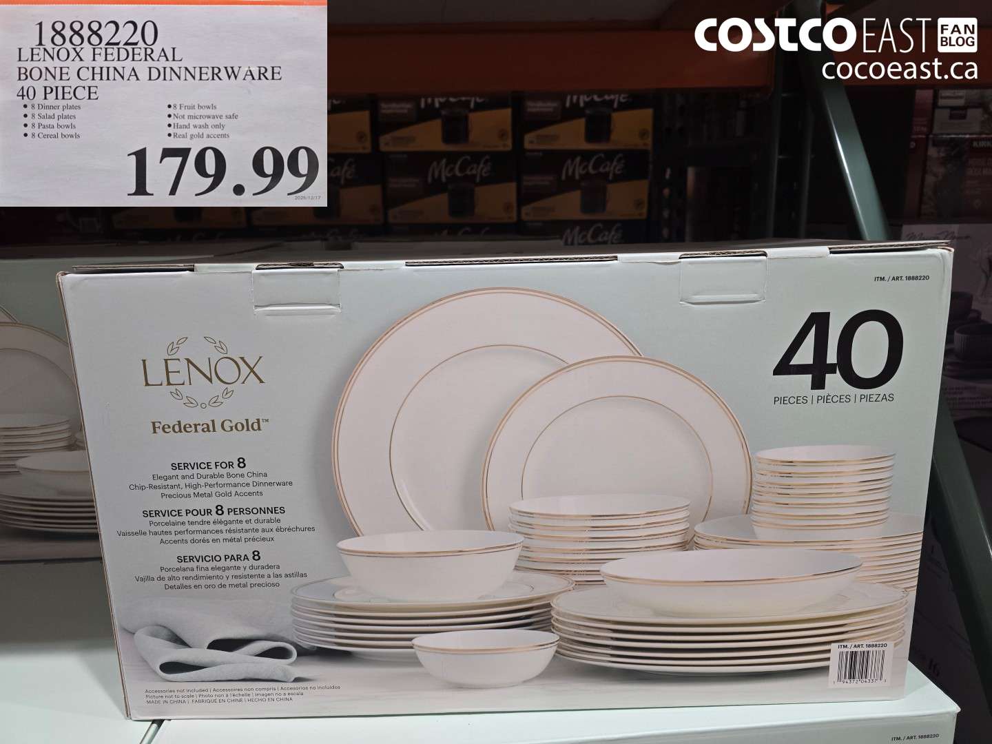 1888220 LENOX FEDERAL BONE CHINA DINNERWARE 40 PIECE $179.99