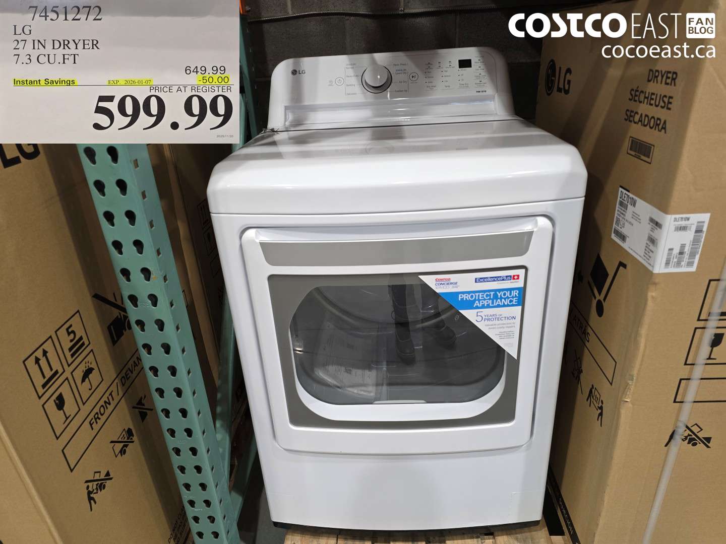 7451272 LG 27 IN DRYER 7.3 CU.FT ($50.00 INSTANT SAVINGS EXPIRES ON 2026-01-07) $599.99