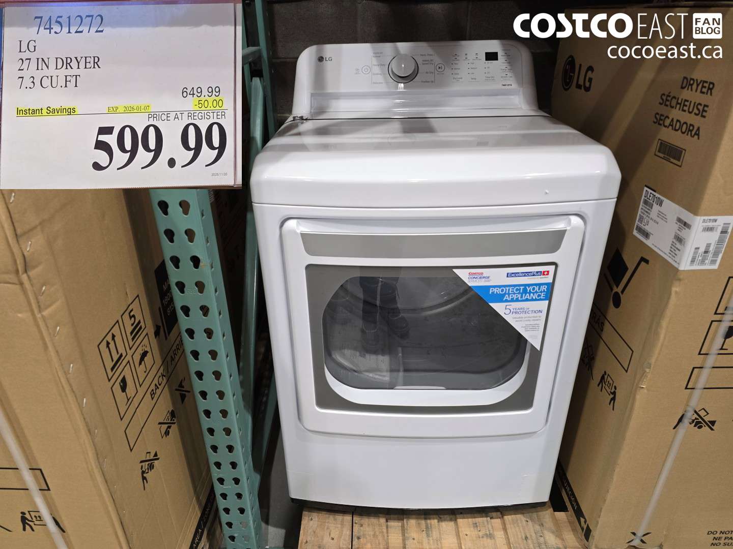 7451272 LG 27 IN DRYER 7.3 CU.FT ($50.00 INSTANT SAVINGS EXPIRES ON 2026-01-07) $599.99