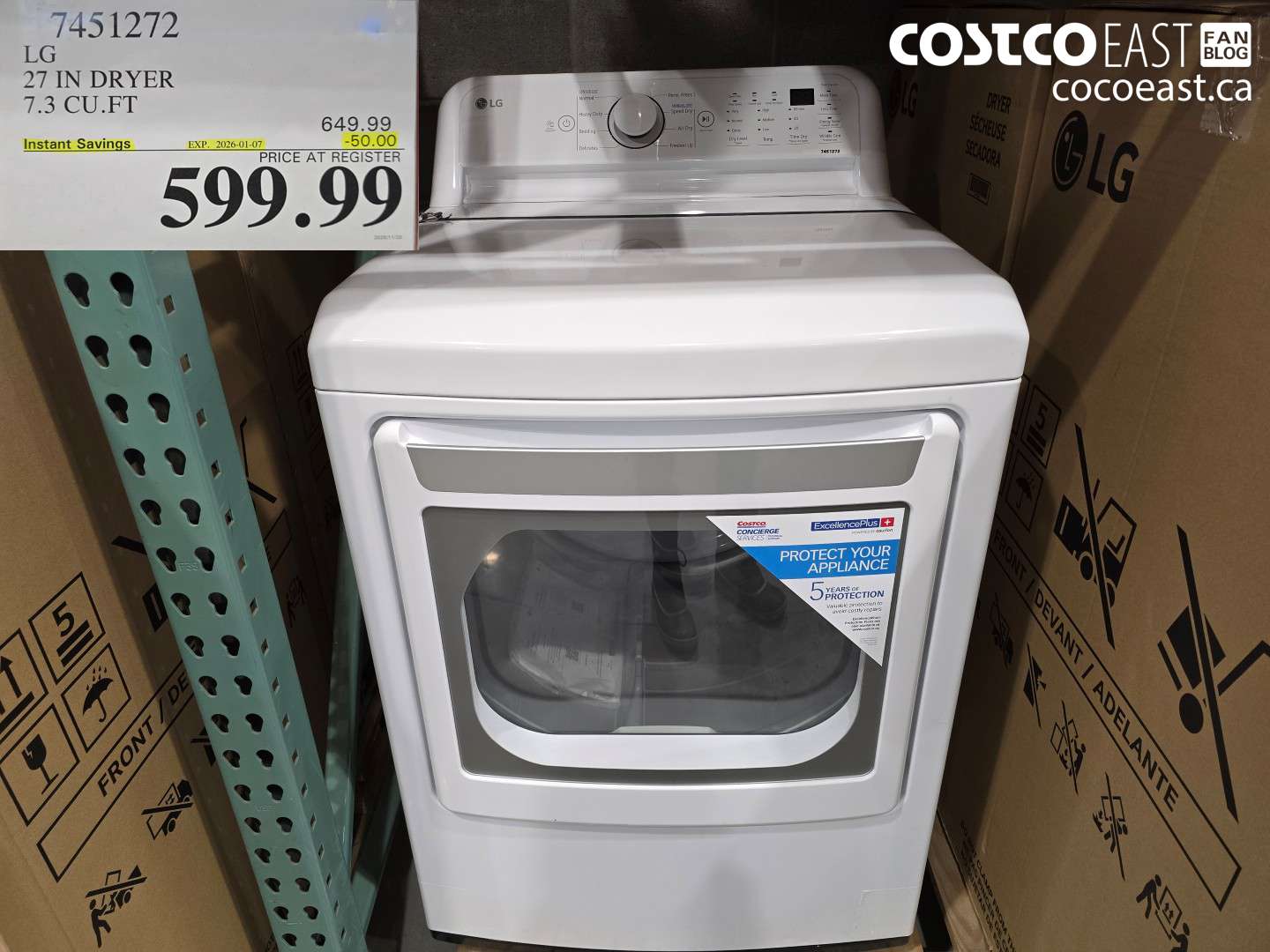 7451272 LG 27 IN DRYER 7.3 CU.FT ($50.00 INSTANT SAVINGS EXPIRES ON 2026-01-07) $599.99