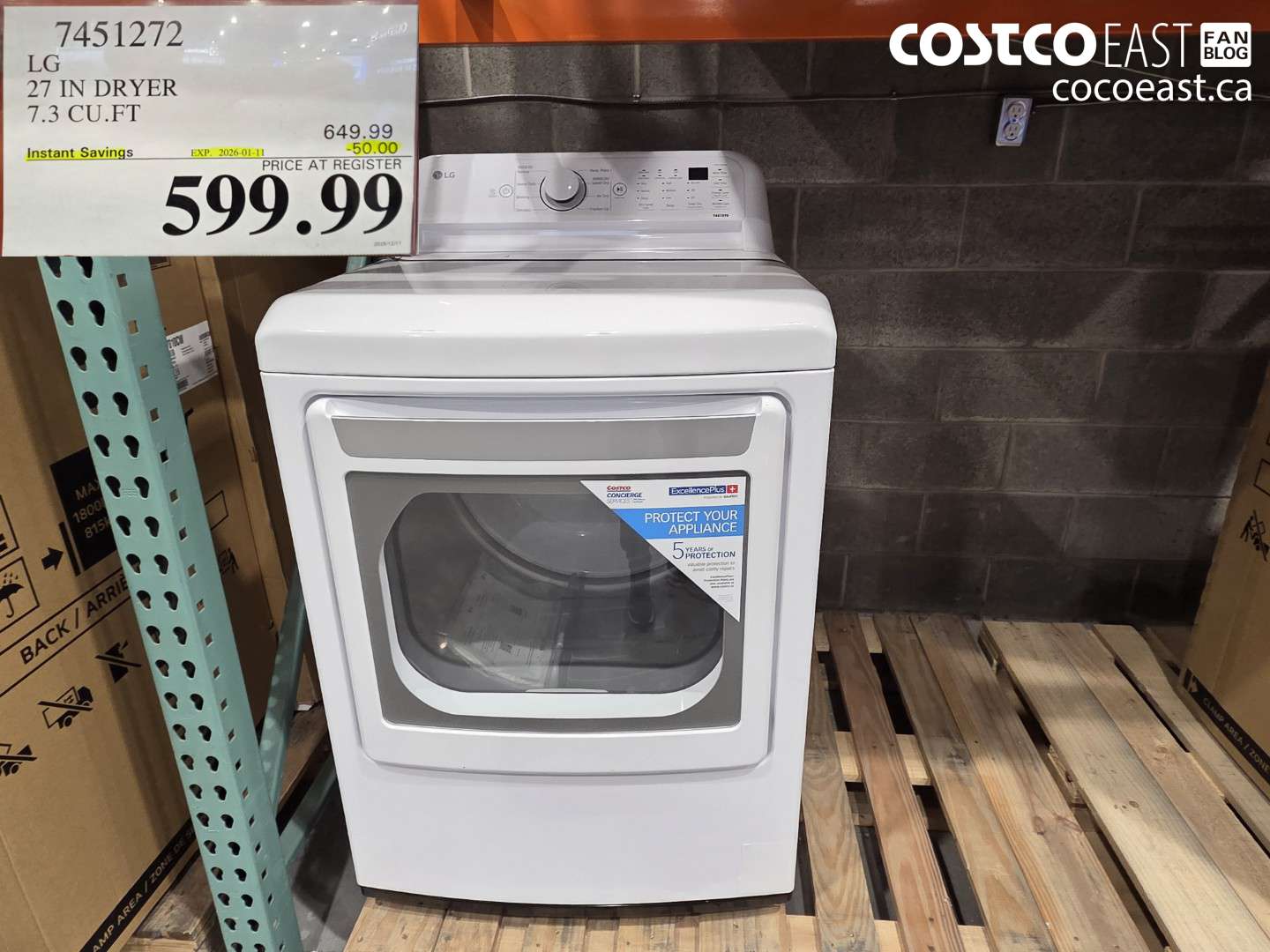 7451272 LG 27 IN DRYER 7.3 CU. FT ($50.00 INSTANT SAVINGS EXPIRES ON 2026-01-11) $599.99