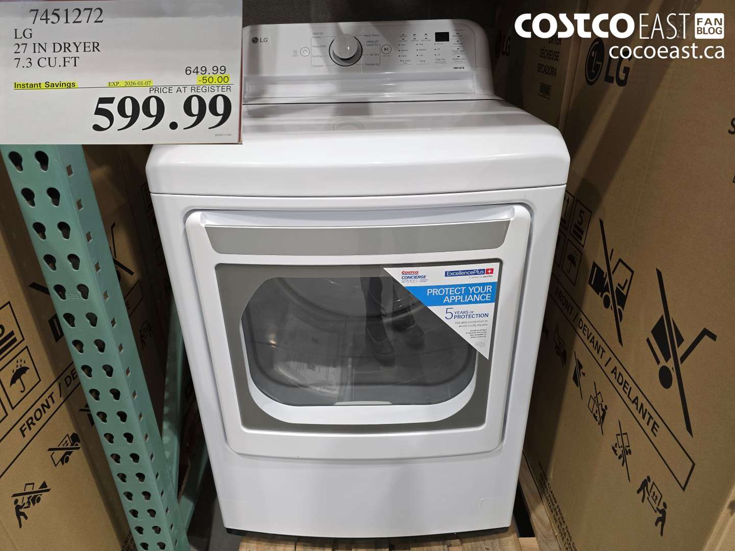 7451272 LG 27 IN DRYER FS eCUL ED Instant Savings EXP. 2026-01-07 - : PRICE AT REGISTER 599  $649.99
