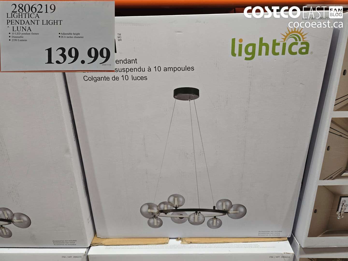 2806219 LIGHTICA PENDANT LIGHT LUNA $139.99