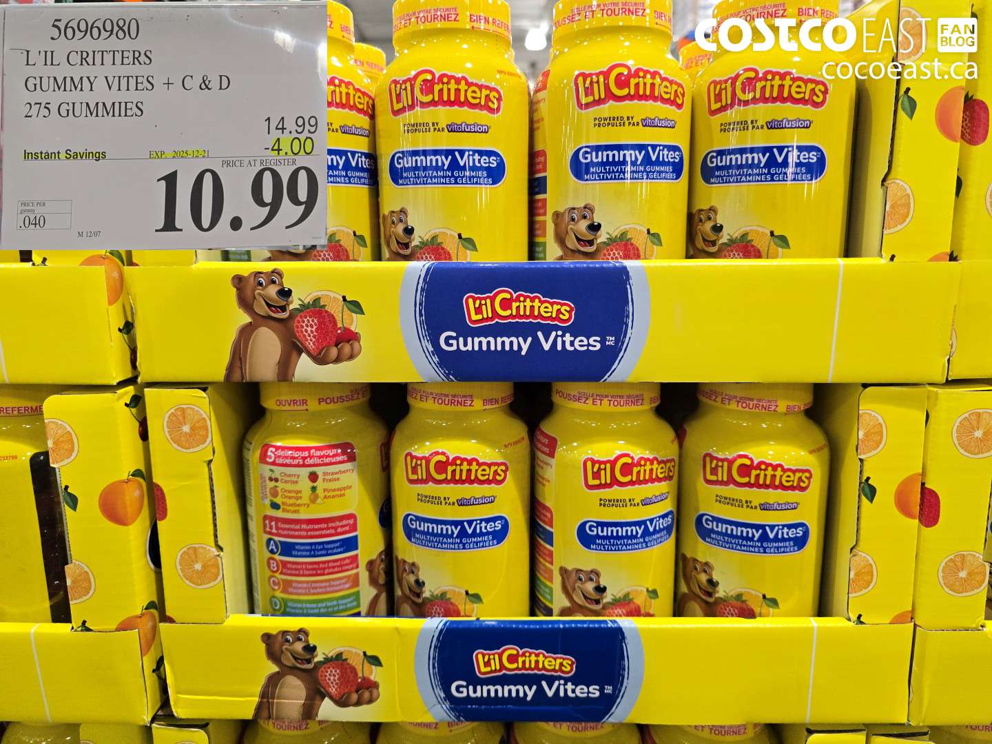 5696980 L'IL CRITTERS GUMMY VITES + C & D 275 GUMMIES ($4.00 INSTANT SAVINGS EXPIRES ON 2025-12-21) $10.99