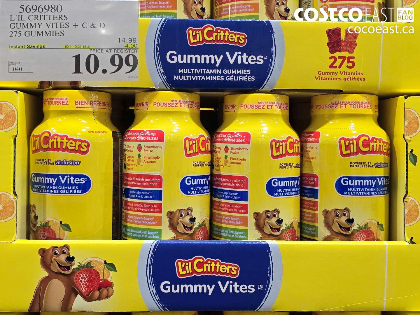 5696980 L'IL CRITTERS GUMMY VITES + C & D 275 GUMMIES ($4.00 INSTANT SAVINGS EXPIRES ON 2025-12-21) $10.99