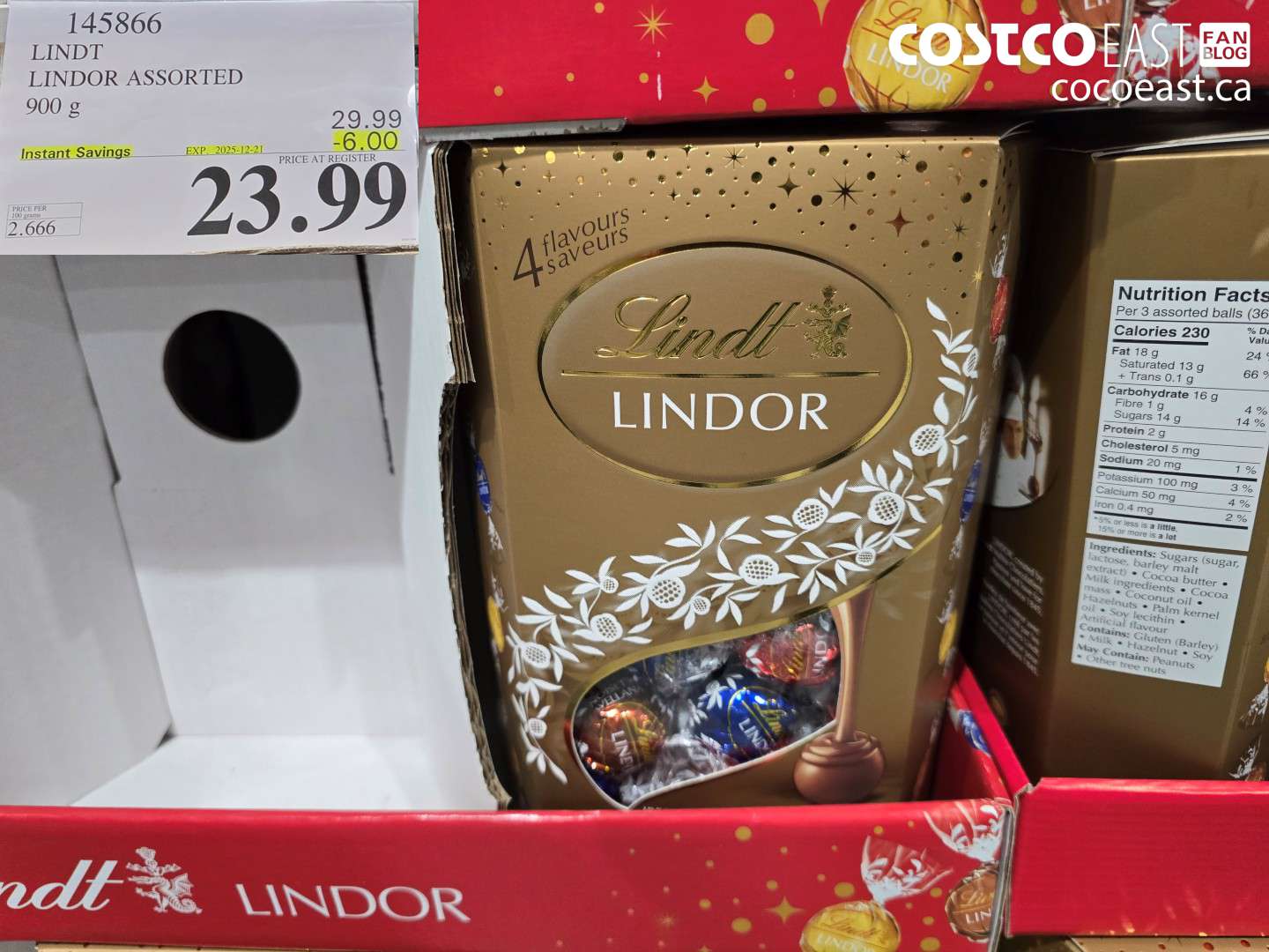 145866 LINDT LINDOR ASSORTED 900 G ($6.00 INSTANT SAVINGS EXPIRES ON 2025-12-21) $23.99