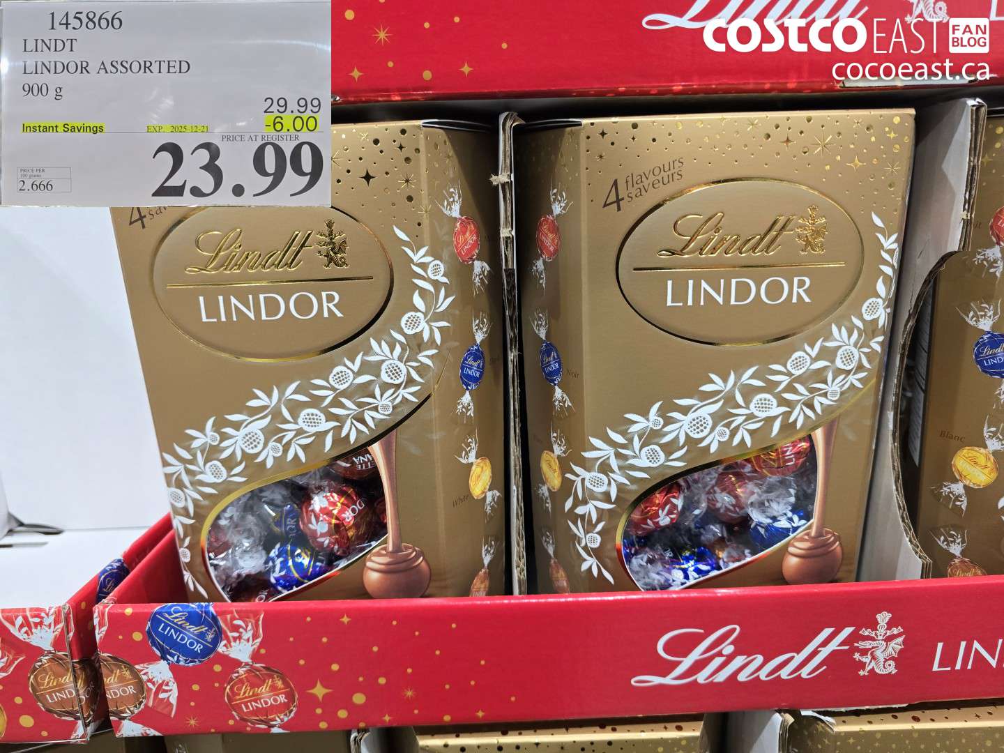 1453866 LINDT LINDOR ASSORTED 900g ($6.00 INSTANT SAVINGS EXPIRES ON 2023-12-21) $23.99