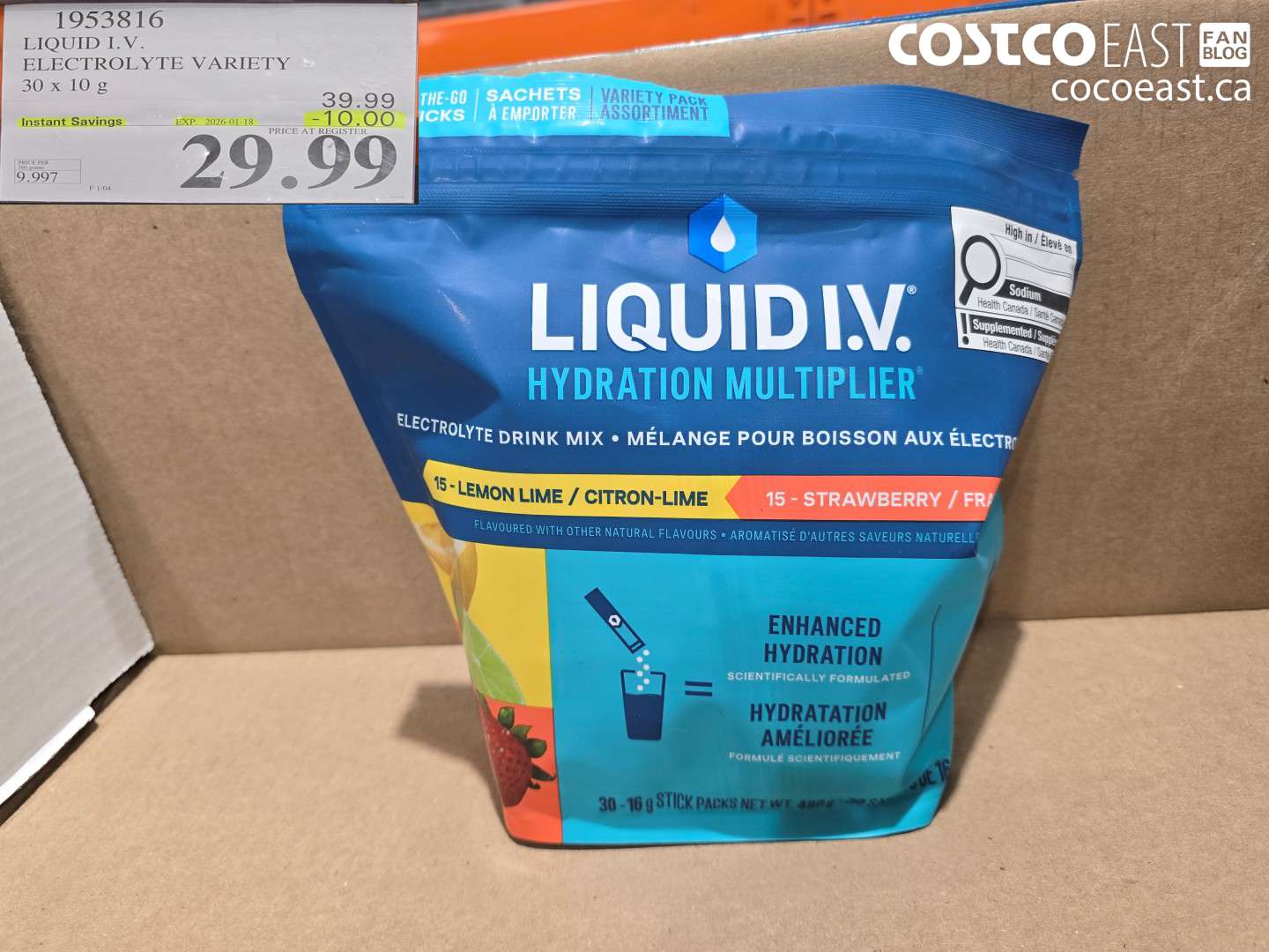 1953816 LIQUID I.V. ELECTROLYTE VARIETY 30 X 10 G ($10.00 INSTANT SAVINGS EXPIRES ON 2026-01-18) $29.99