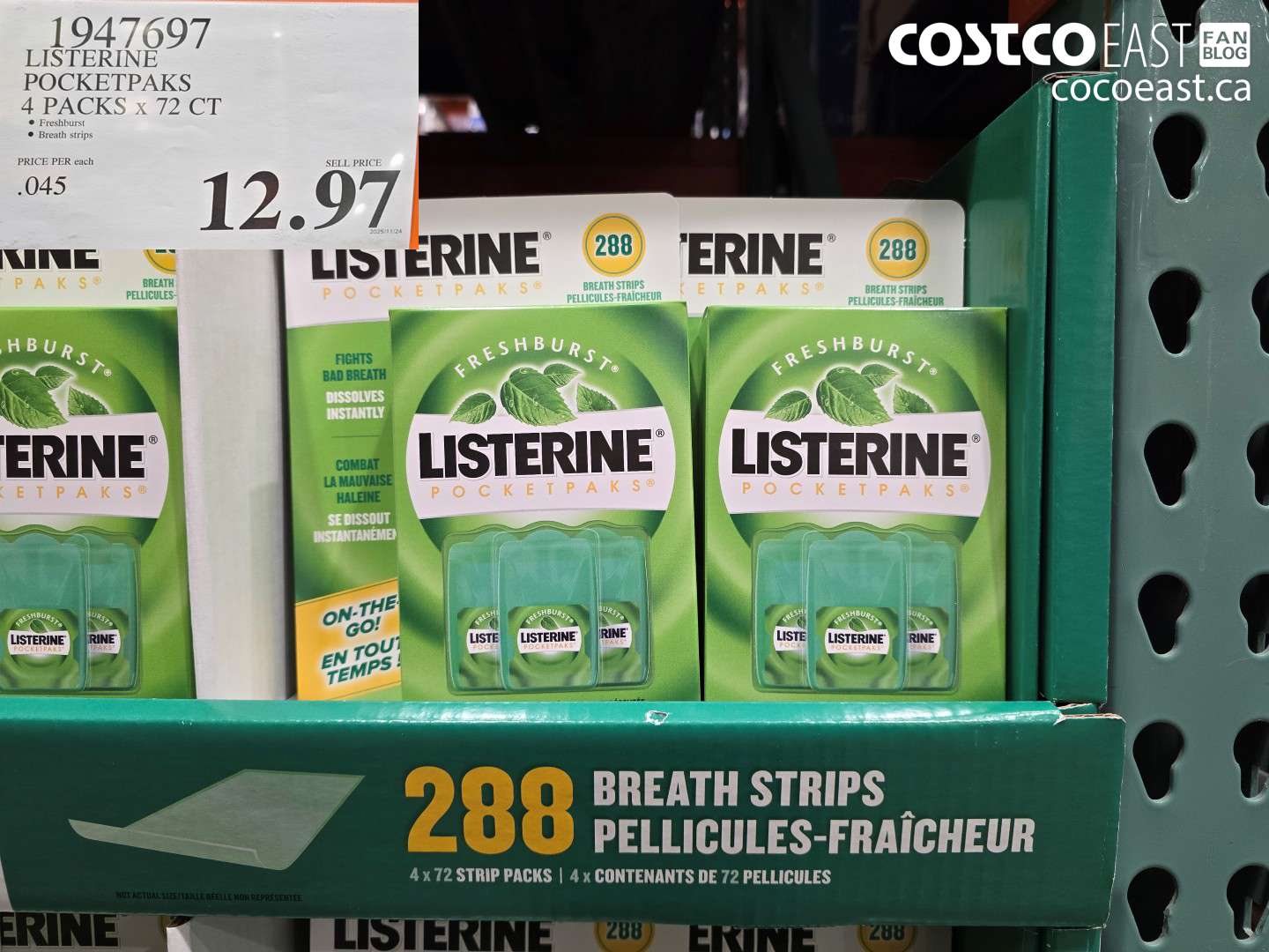 1947697 LISTERINE POCKETPAKS 4 PACKS X 72 CT $12.97