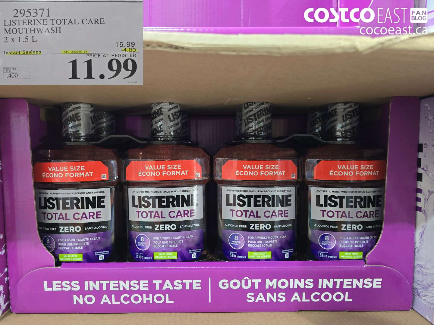 295371 LISTERINE TOTAL CARE MOUTHWASH 2 X 1.5L ($4.00 INSTANT SAVINGS EXPIRES ON 2026-01-18) $11.99