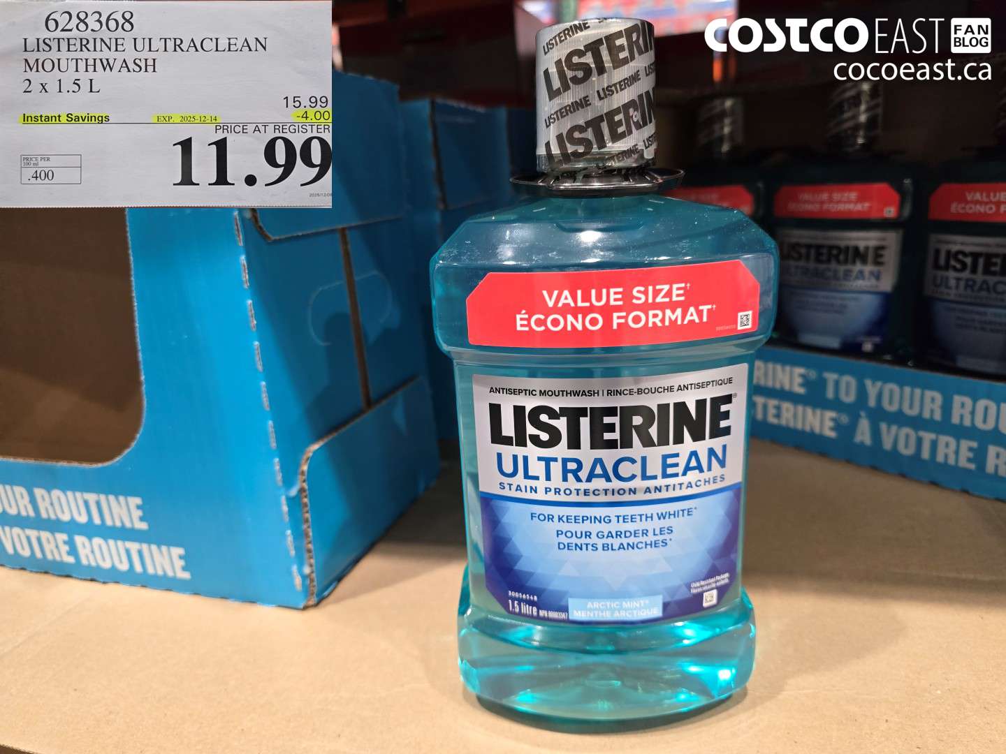 628368 LISTERINE ULTRACLEAN MOUTHWASH 2 x 1.5 L ($4.00 INSTANT SAVINGS EXPIRES ON 2025-12-14) $11.99
