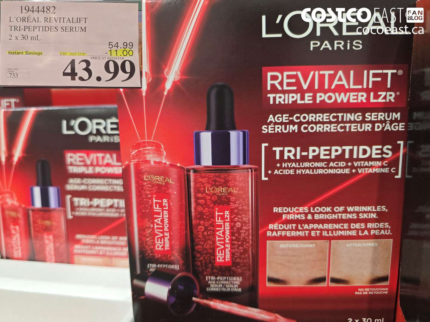 1944482 L'OREAL REVITALIFT TRI-PEPTIDES SERUM 2 x 30 mL ($11.00 INSTANT SAVINGS EXPIRES ON 2025-12-07) $43.99