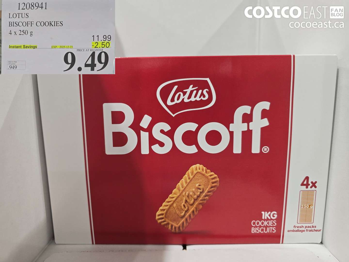 1208941 LOTUS BISCOFF COOKIES 4 x 250 g ($2.50 INSTANT SAVINGS EXPIRES ON 2025-12-23) $9.49