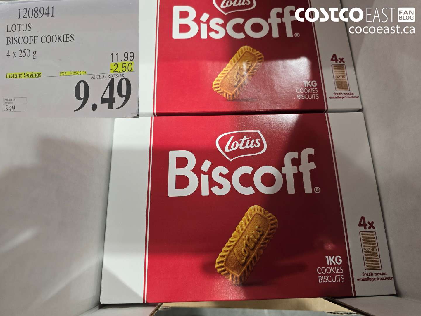 1208941 LOTUS BISCOFF COOKIES 4 x 250 g ($2.50 INSTANT SAVINGS EXPIRES ON 2025-12-23) $9.49