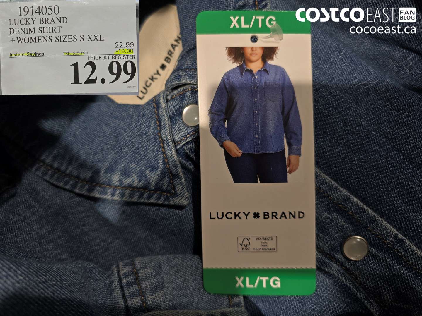1914050 LUCKY BRAND DENIM SHIRT + WOMENS SIZES S-XXL ($5.00 INSTANT SAVINGS EXPIRES ON 2025-12-21) $12.99
