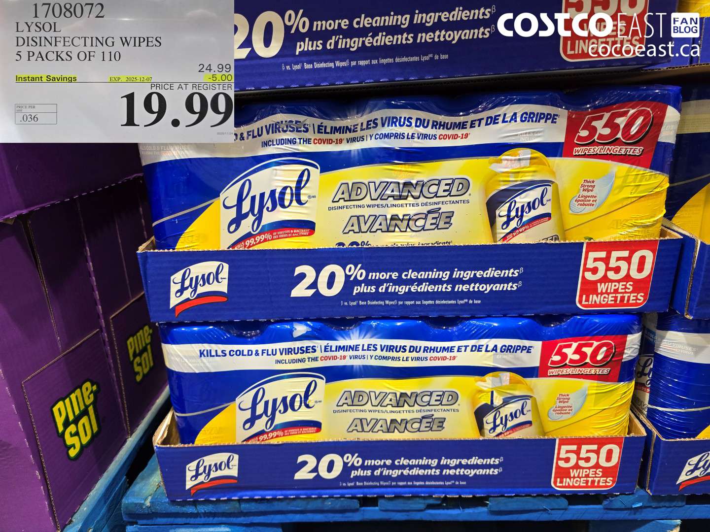 1708072 LYSOL DISINFECTING WIPES 5 PACKS OF 110 ($5.00 INSTANT SAVINGS EXPIRES ON 2025-12-07) $19.99
