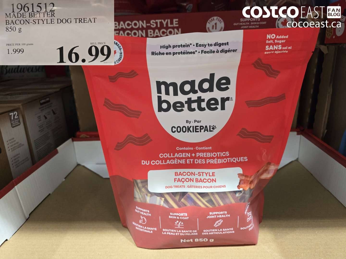 1961512 MADE BETTER BACON-STYLE DOG TREAT 850 g $16.99