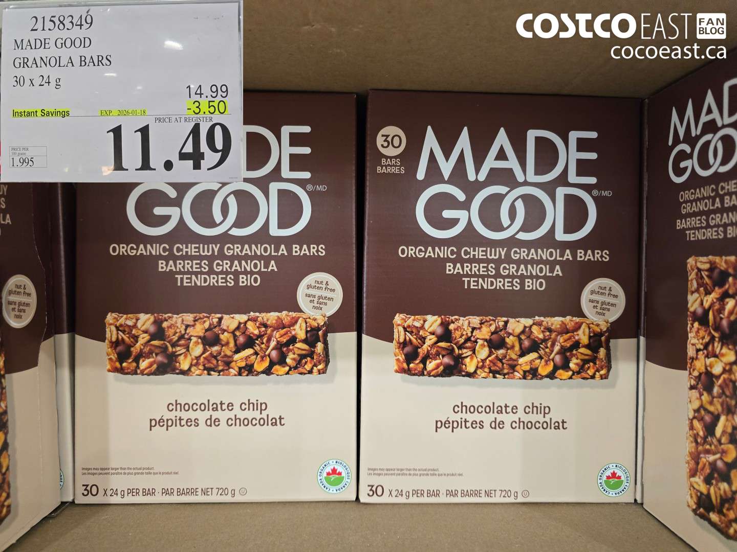 2158349 MADE GOOD GRANOLA BARS 30 x 24 g ($3.50 INSTANT SAVINGS EXPIRES ON 2026-01-18) $11.49